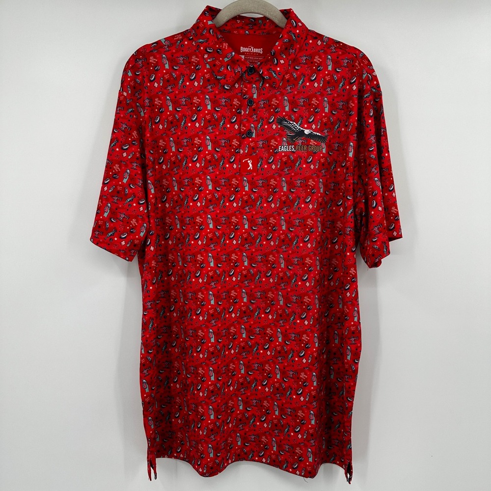 Bogey Bros Golf Co Mens XL Red Patriotic Polo Eagle Performance BBQ Americana